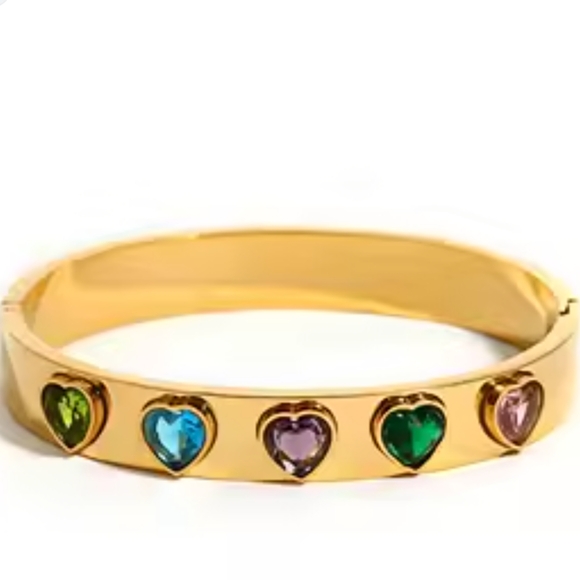 New Stainless Steel Cuff Gold Tone Multicolor Hearts Bracelet - Picture 3 of 3